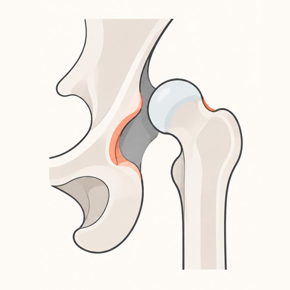 Ilustración esquemática de una cadera con cabeza femoral desplazada fuera del acetábulo