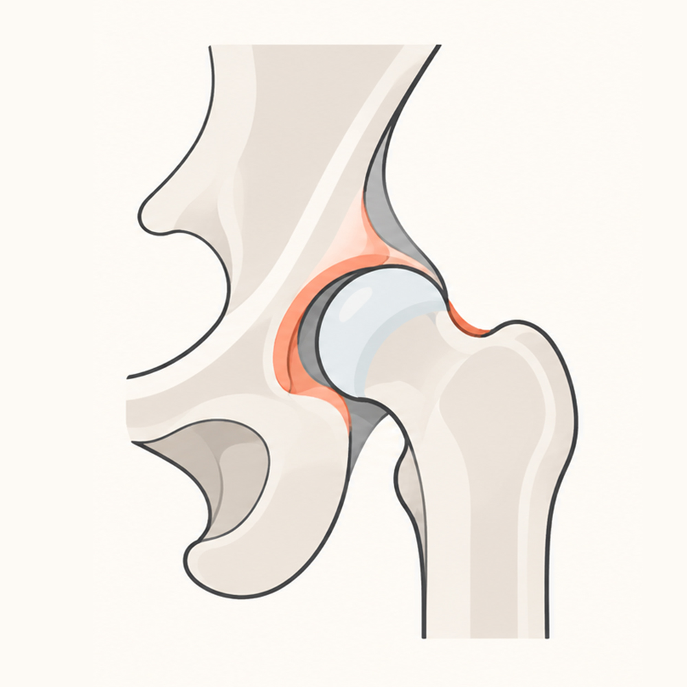 Ilustración esquemática de una cadera con desplazamiento parcial de la cabeza femoral